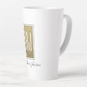 Elegante Glans Goud Glitter Monogram Naam Latte Mok (Rechterhoek)
