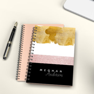 Elegante glans gouden en roze gepersonaliseerde no notitieboek