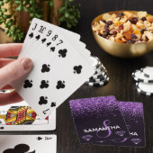 Elegante Glans Paarse Glitter Monogram Pokerkaarten (Insitu)