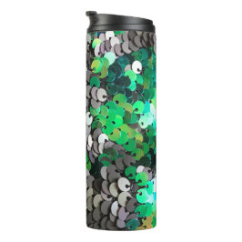 Elegante glanzende glamour greens grijze schijfpai thermosbeker