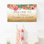 Elegante Glanzende Glitter Bloem Bruiloft Banner (Insitu)