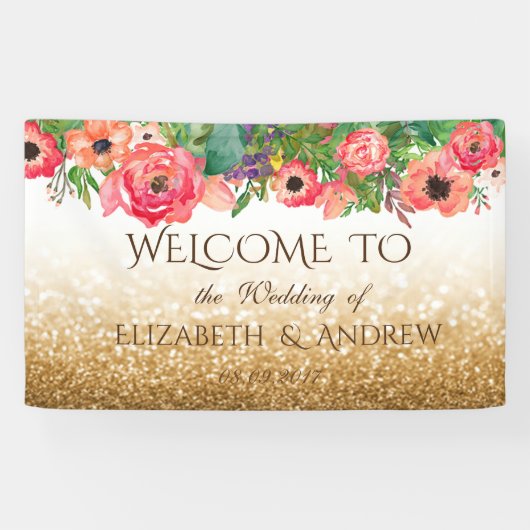 Elegante Glanzende Glitter Bloem Bruiloft Banner (Horizontaal)