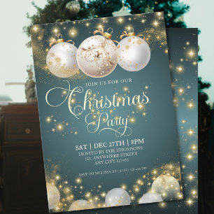 Elegante Glanzende Gouden Kerstbal Feest Kaart