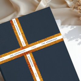 Elegante Glanzende Gouden Witte Glitter Naam Typo Satijnen Lint