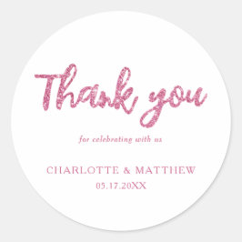 Elegante Glanzende Magenta Glitter Bruiloft Ronde Sticker