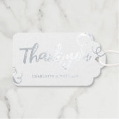 Elegante glanzende zilveren bruiloft folie geschen cadeaulabels (Voorkant (horizontaal))