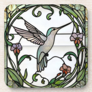 Elegante glas-in-lood art nouveau kolibrie bier onderzetter