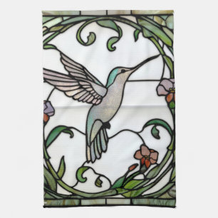 Elegante glas-in-lood art nouveau kolibrie theedoek