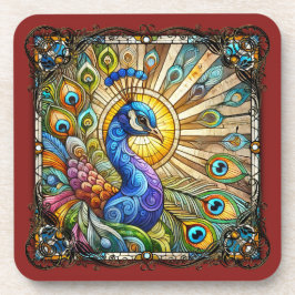 Elegante Glas-in-lood Pauw Art Nouveau Bier Onderzetter
