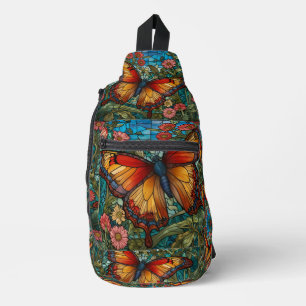 Elegante glas-in-lood vlinder tuin sling bag