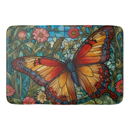 Elegante glas-in-lood vlindertuin badmat (Voorkant)