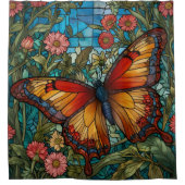 Elegante glas-in-lood vlindertuin douchegordijn (Voorkant)