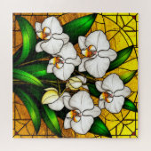 Elegante glas-in-lood witte orchideeën legpuzzel (Horizontaal)