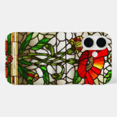 Elegante Glazen in lood rode bloem Case-Mate iPhone Case (Achterkant (horizontaal))