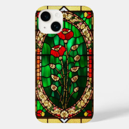Elegante Glazen in lood rode bloem Case-Mate iPhone 14 Hoesje