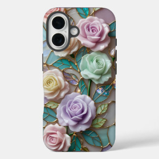 Elegante Glazen in lood Rozen met zachte pasteltin iPhone 16 Hoesje