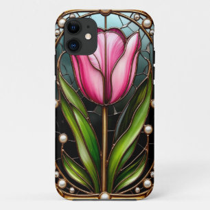 Elegante Glazen in lood tulp met gouden Lijst Case-Mate iPhone Case