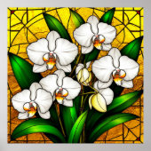 Elegante Glazen in lood witte orchideeën Poster (Voorkant)