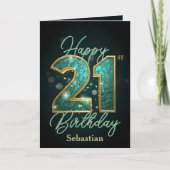 Elegante glinsterende Blauwgroen en gouden 21e ver Kaart (Voorkant)