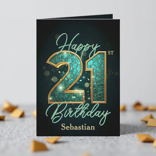 Elegante glinsterende Blauwgroen en gouden 21e ver Kaart