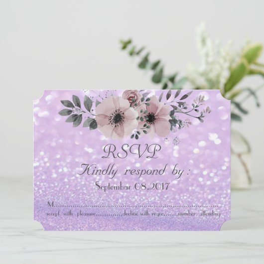 Elegante glinsterende bokeh bloemrijke RSVP Kaart (Staand voorkant)