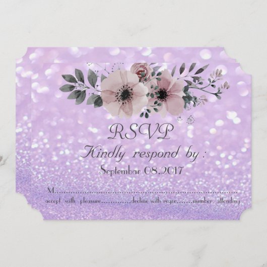 Elegante glinsterende bokeh bloemrijke RSVP Kaart (Voorkant / Achterkant)