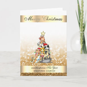 Elegante glinsterende bokeh kerstboom katten feestdagen kaart