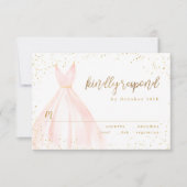 Elegante glinsterende gouden blush jurk quinceañer RSVP kaartje (Voorkant)