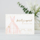Elegante glinsterende gouden blush jurk quinceañer RSVP kaartje (Staand voorkant)