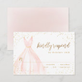 Elegante glinsterende gouden blush jurk quinceañer RSVP kaartje (Voorkant / Achterkant)