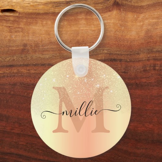 Elegante Glinsterende Gouden Ombre Glitter Regen M Sleutelhanger (Voorkant)