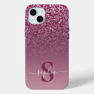 Elegante glinsterende monogram naam iPhone 15 mini hoesje