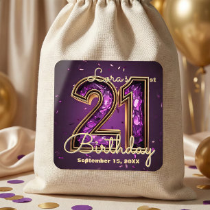 Elegante glinsterende paarse kristallen 21e verjaa vierkante sticker