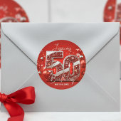 Elegante glinsterende rode en zilveren 50e verjaar ronde sticker