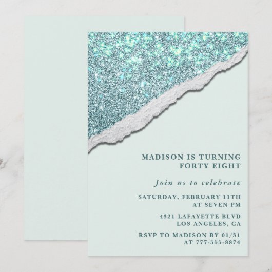 Elegante Glitter 48e verjaardag uitnodigingen Spar (Voorkant / Achterkant)