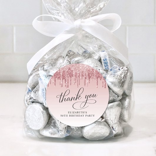 Elegante Glitter 50ste Verjaardagsfeestje Dank u Ronde Sticker