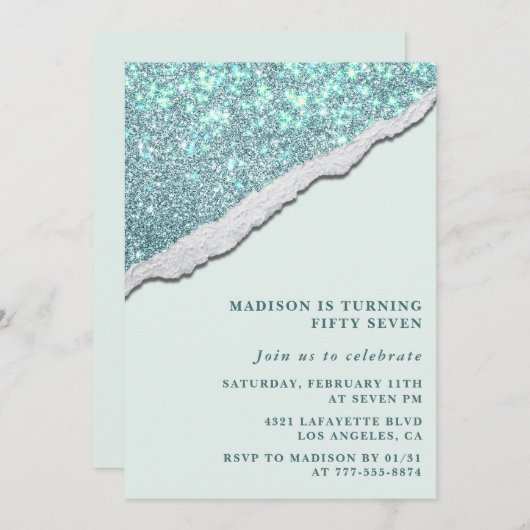 Elegante Glitter 57e verjaardag uitnodigingen Spar (Voorkant / Achterkant)