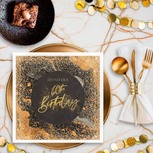 Elegante Glitter 60e Black & Gold Verjaardag Servet