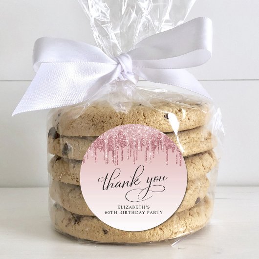 Elegante Glitter 60ste Verjaardagsfeestje Dank je Ronde Sticker