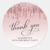 Elegante Glitter 60ste Verjaardagsfeestje Dank je Ronde Sticker (Voorkant)