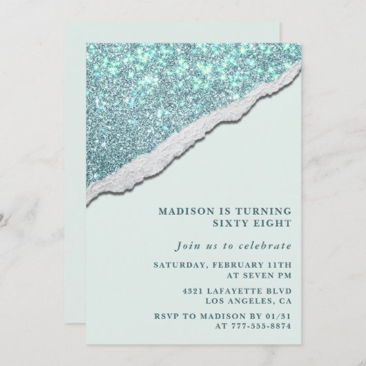Elegante Glitter 68e verjaardag uitnodigingen Spar (Voorkant / Achterkant)