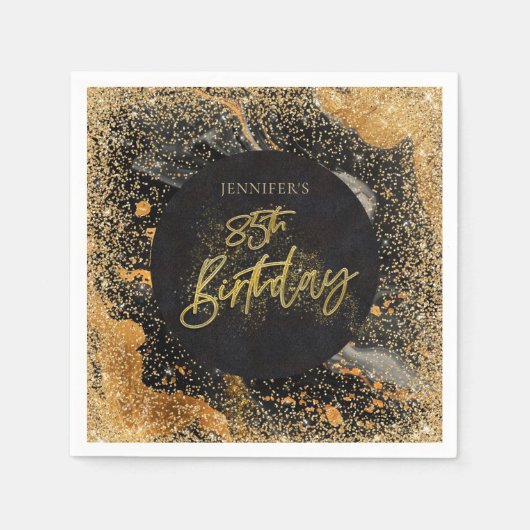 Elegante glitter 85e verjaardag zwart en goud servet (Voorkant)