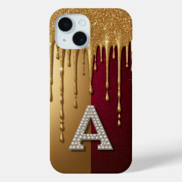 💎 Elegante Glitter A Monogram Druppelende Vloeist iPhone 15 Case