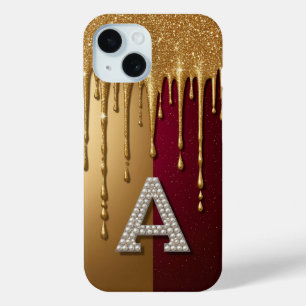 💎 Elegante Glitter A Monogram Druppelende Vloeist iPhone 15 Case