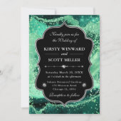 Elegante Glitter Agate Groen & Zilveren Bruiloft Kaart (Voorkant)