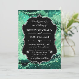 Elegante Glitter Agate Groen & Zilveren Bruiloft Kaart