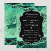 Elegante Glitter Agate Groen & Zilveren Bruiloft Kaart (Voorkant / Achterkant)