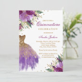 Elegante Glitter Amethist Jurk Quinceanera Kaart (Staand voorkant)