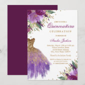 Elegante Glitter Amethist Jurk Quinceanera Kaart (Voorkant / Achterkant)