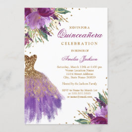 Elegante Glitter Amethyst Jurk Quinceanera Kaart
